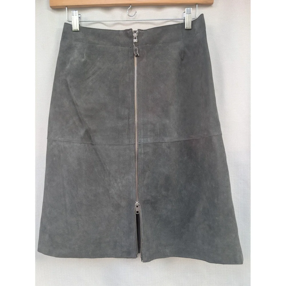 Vintage Isaac Mizrahi Target Leather Skirt 6 Gray‎ Suede 90s Grunge Zip Babydoll
